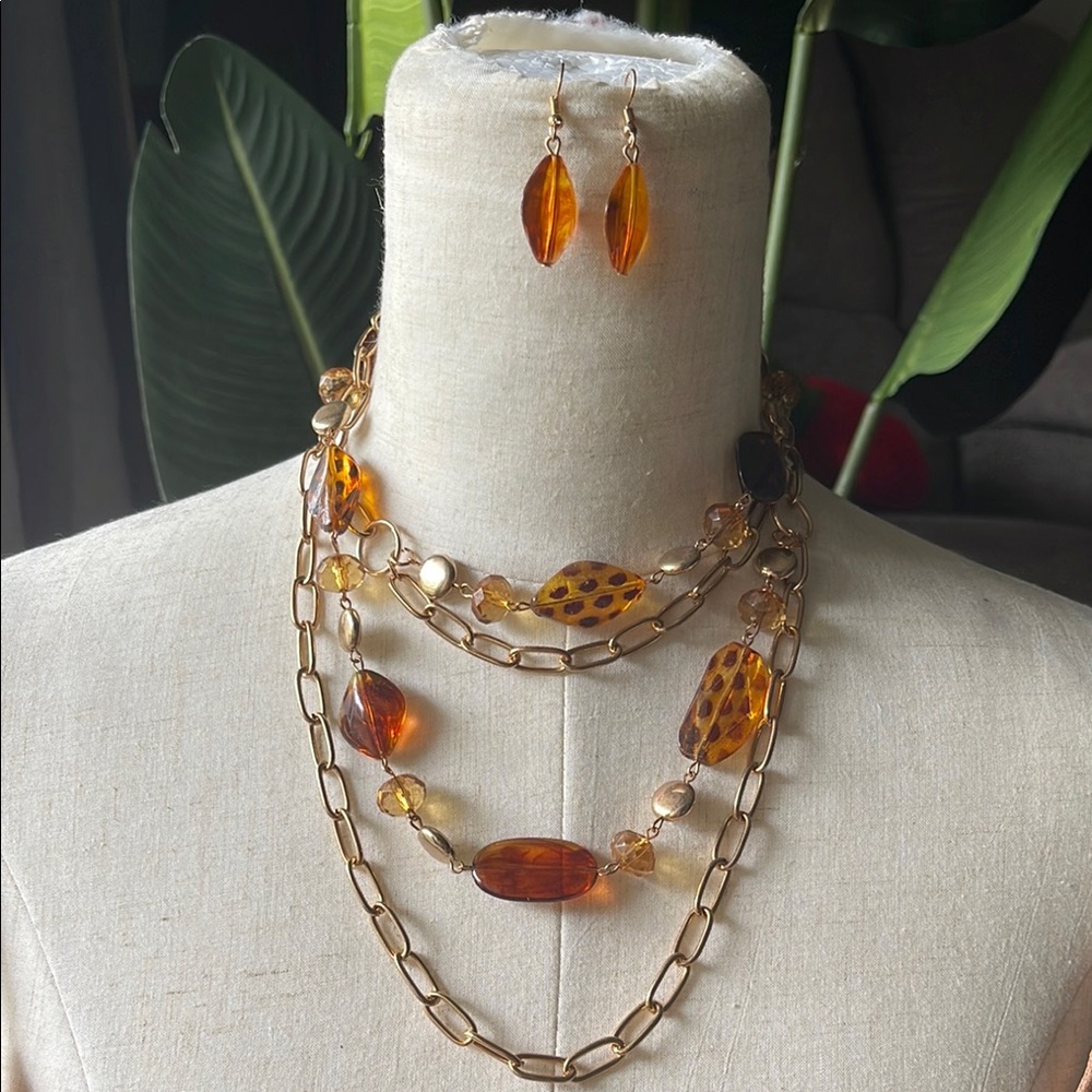 Layered Necklace and Earring Set